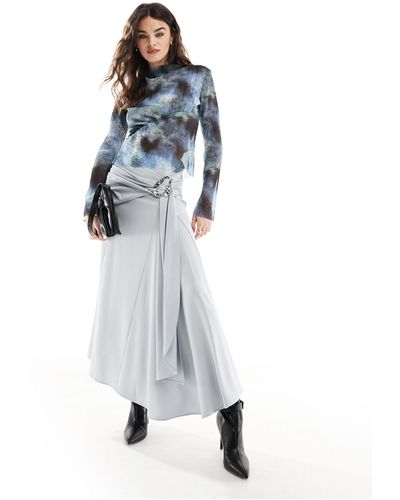 & Other Stories Maxi Skirt With Drape Side Tie And Buckle Detail - Blue
