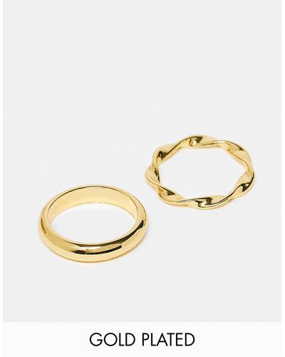 ASOS 14k Plated Pack Of 2 Rings With Twist Design - Metallic