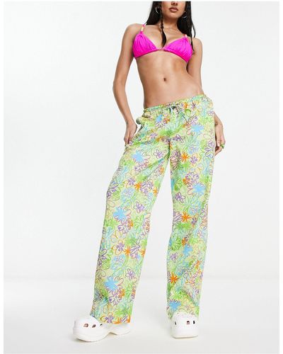 Collusion Scribble Floral Beach Pants - White