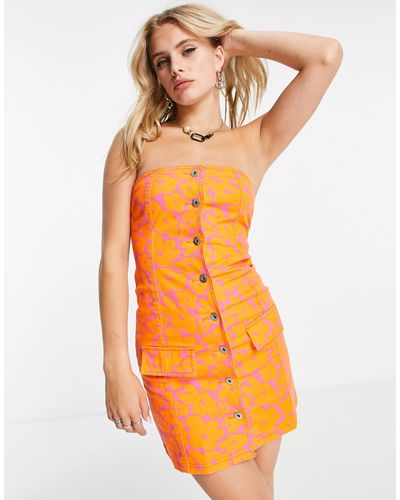 Collusion Vestido corto ajustado con estampado floral - Naranja