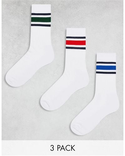 ASOS 3 Pack Sock With Multi Colour Stripe - White