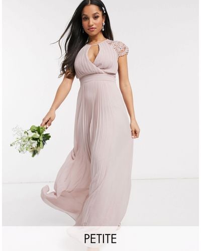 TFNC London Bridesmaid Lace Sleeve Maxi Dress - Pink
