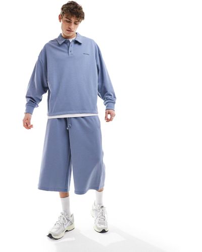 Collusion – lang geschnittene jogging-shorts aus sweatshirt-stoff - Blau