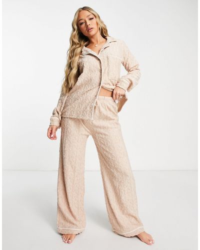 Missguided Pyjamaset Van Badstof Met Reliëf - Naturel