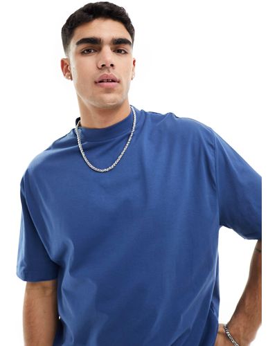 ASOS – oversize-t-shirt mit stehkragen - Blau