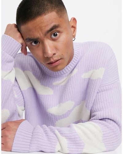 ASOS Oversized Knitted Jumper With Cloud Design - Purple