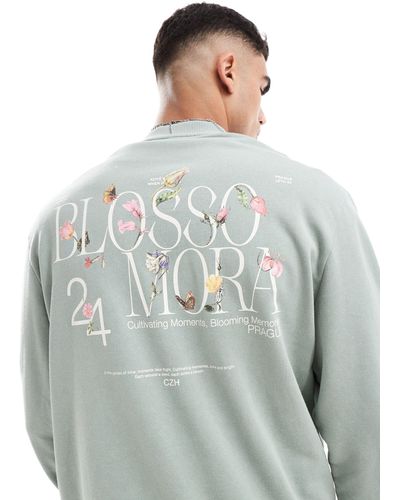 ASOS Oversized Sweatshirt With Floral Print - Grey