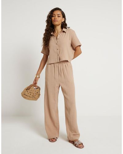 River Island Textured Trousers - Natural