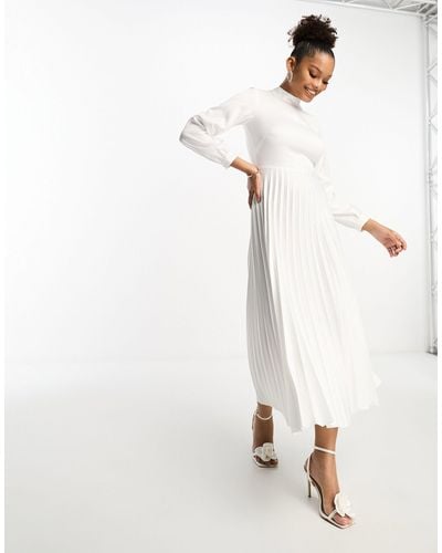 Closet Long Sleeve Pleated Midaxi Dress - White