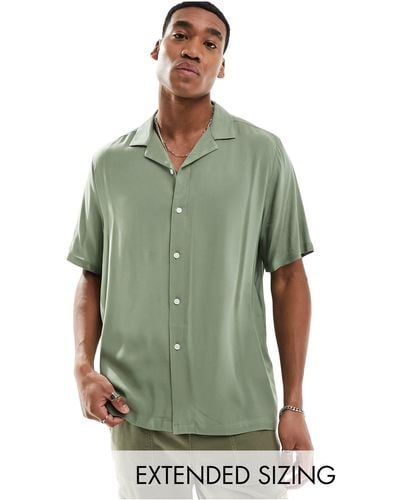 ASOS Relaxed Fit Viscose Shirt With Revere Collar - Green