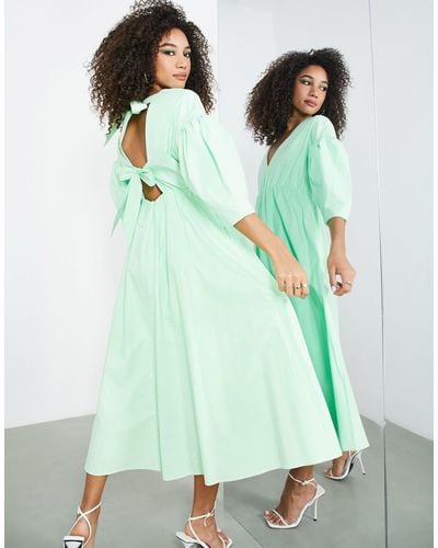 ASOS Bow Back Midi Dress With Full Skirt - Green