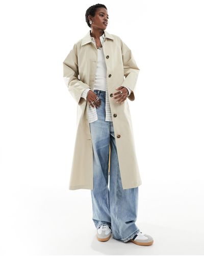 ONLY Longline Textured Trench Coat - Blue