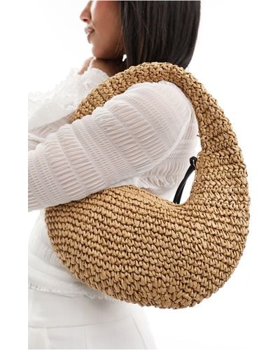ASOS Straw Hand Crochet Scoop Shoulder Bag - Natural