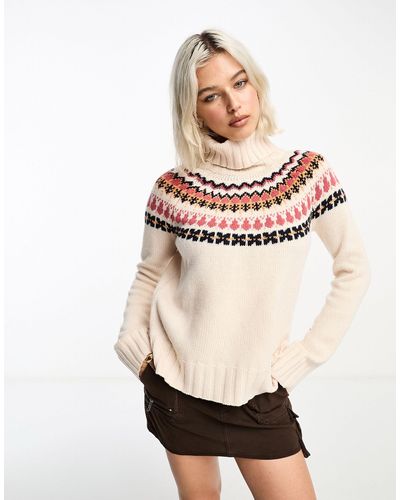 Barbour Maglione con collo alto color avena con motivo fair isle - Neutro