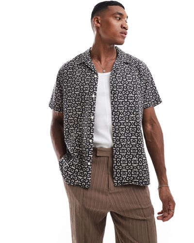 Jack & Jones Oversized Revere Collar Pattern Print Shirt - Grey