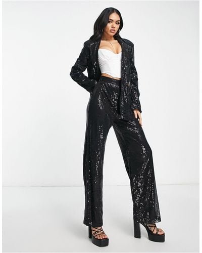 Naanaa High Waisted Sequin Trouser Coord - Black