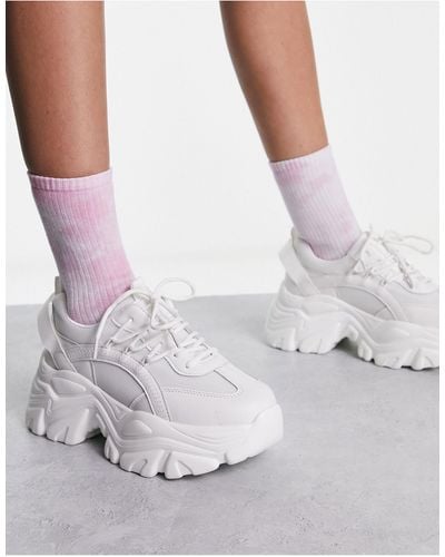 Truffle Collection Super Chunky Sporty Lace Up Trainers - White