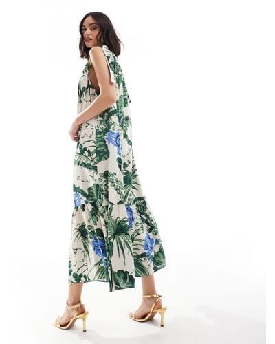 & Other Stories Tiered Hem Maxi Dress With Gathered Tie Neck Detail And Keyhole Back - Blue