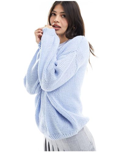 ASOS Oversized Crew Neck Sweater With Balloon Sleeves - Blue