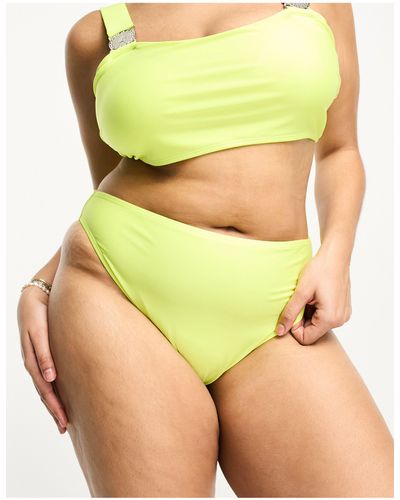 Brave Soul Plus - slip bikini a vita alta lime neon - Giallo