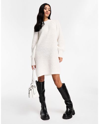 Pieces High Neck Knitted Mini Sweater Dress - Natural