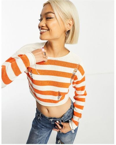 ONLY Cropped Distressed Detail Sweater - Orange