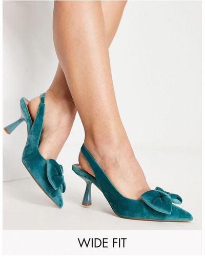 ASOS Wide fit - scarlett - chaussures à talon mi-haut et nœud - Bleu