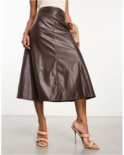 Glamorous A-line Midi Skirt - Brown