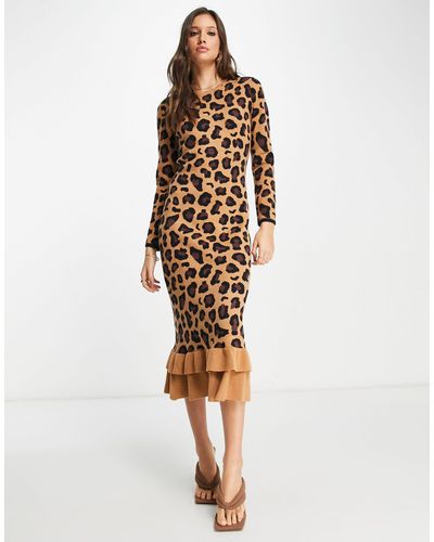 Never Fully Dressed – gerüschtes strick-midikleid mit leopardenmuster - Weiß