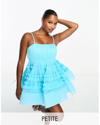 LACE & BEADS Empire Tulle Mini Dress - Blue