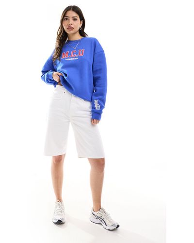 Cotton On Classic Fleece Graphic Crew Sweatshirt - Blue