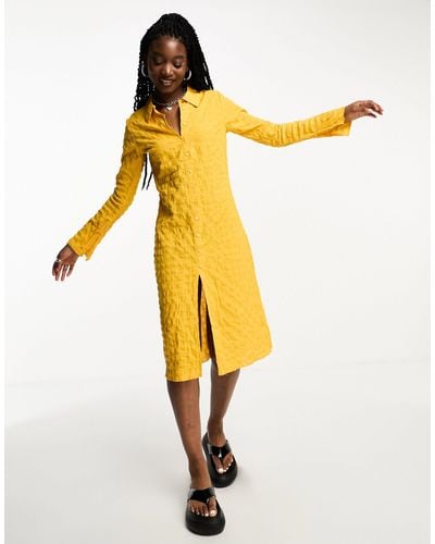 Weekday Smock Textured Shirt Midi Dress - Yellow