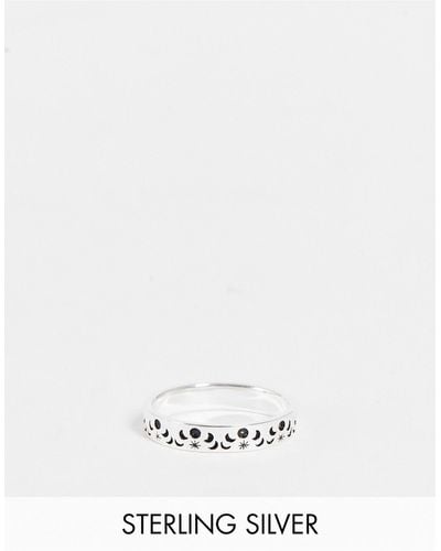 ASOS Sterling Band Ring With Stars And Moon Emboss - Metallic