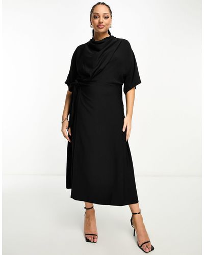 ASOS Asos Design Curve Cowl Neck Midi Dress With Wrap Skirt - Black