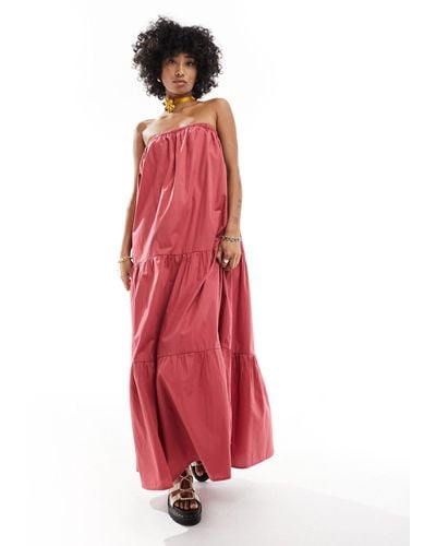 Native Youth Tie Bandeau Maxi Dress - Red
