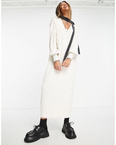 ONLY Knitted V Neck Maxi Dress - White