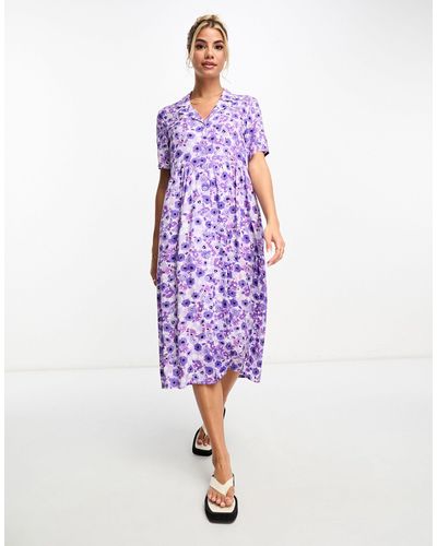 Monki Midi Shirt Dress - Purple