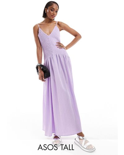 ASOS Asos Design Tall Full Skirt Midi Crinkle Sundress - Purple