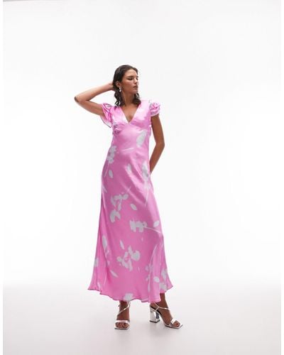 TOPSHOP Angel Sleeve V Neck Maxi Dress - Pink