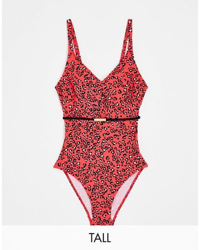 Figleaves Tall Swimsuit With Belt Detail - Red