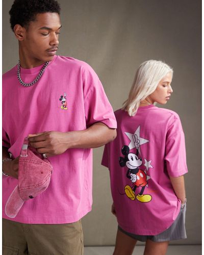 ASOS Disney Unisex Oversized T-shirt With Mickey Mouse Prints - Pink