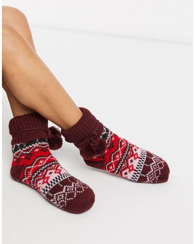 Hunkemöller Lurex Fairisle Pantoffellaarzen - Rood