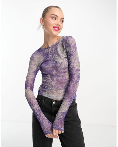 Monki Long Sleeve Mesh Top - Purple