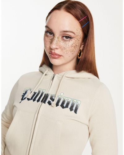 Collusion Zip Through Cropped Hoodie Co-ord - Natural