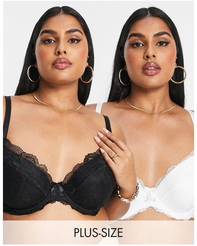 Simply Be 2 Pack Lace Padded Plunge Bras - Black