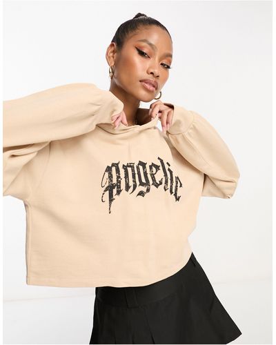 AsYou Neat Fit Hoodie Top With Slogan - Natural