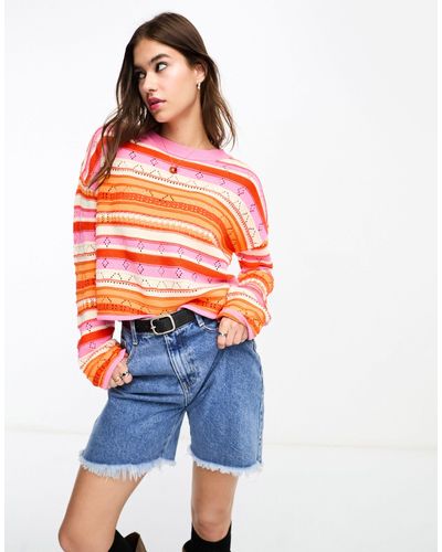 Vero Moda Knitted Stripe Jumper - Orange