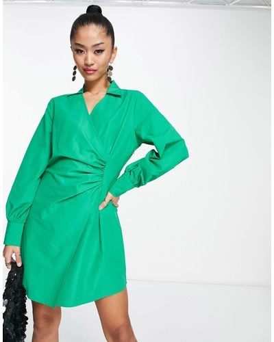 Jdy Ruched Detail Mini Shirt Dress - Green