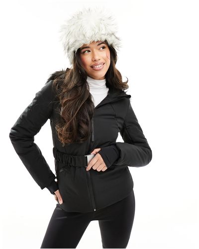 ASOS 4505 Ski Belted Jacket With Faux Fur Hood - Black