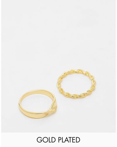 ASOS Asos Design Curve 14k Plated Pack Of 2 Rings With Twist Design - White